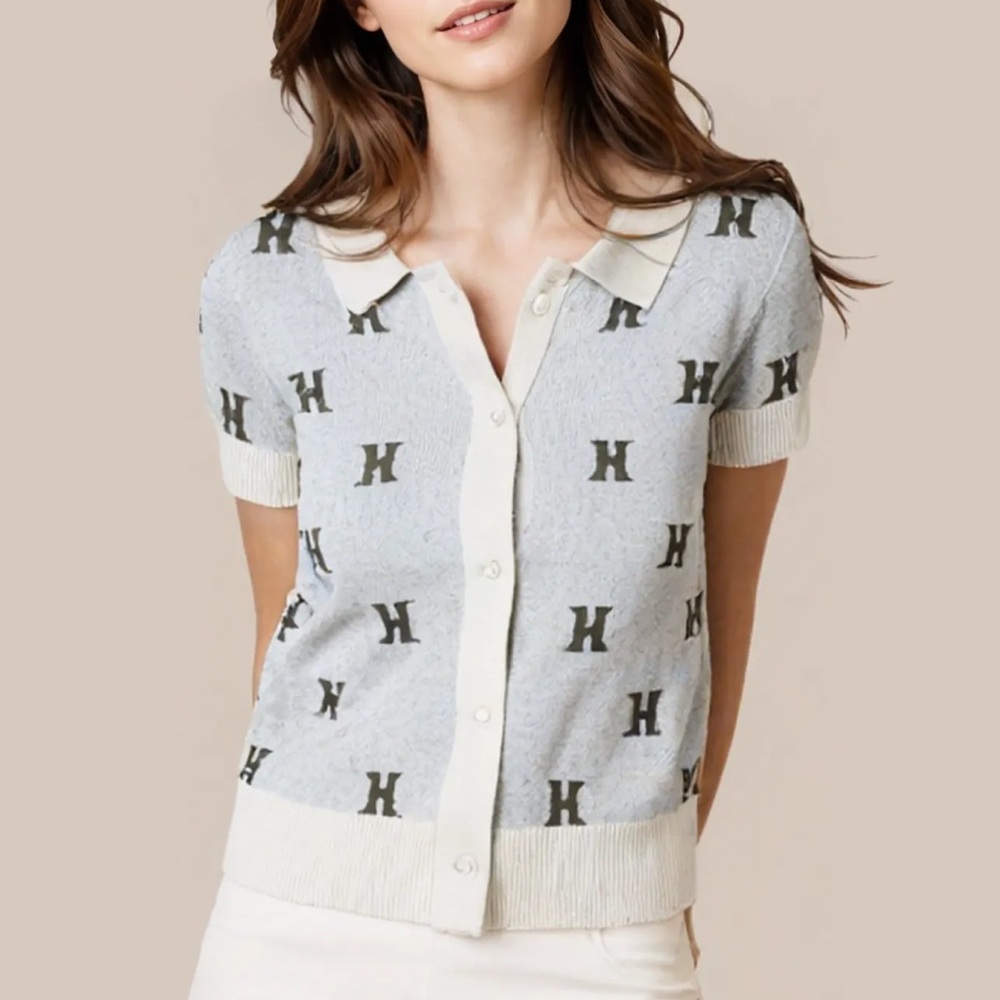Honor the gift monogram letter H polo knit top short sleeves shirt size XS